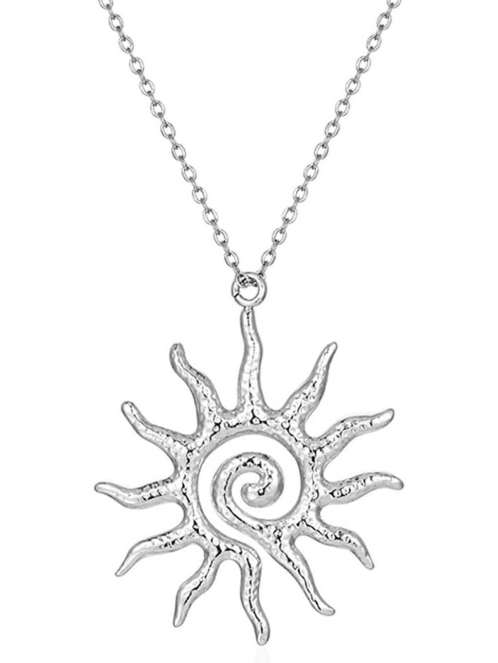 Women's Silver Lobster Vintage Bohemian Unique Statement Sun Pendant Necklace